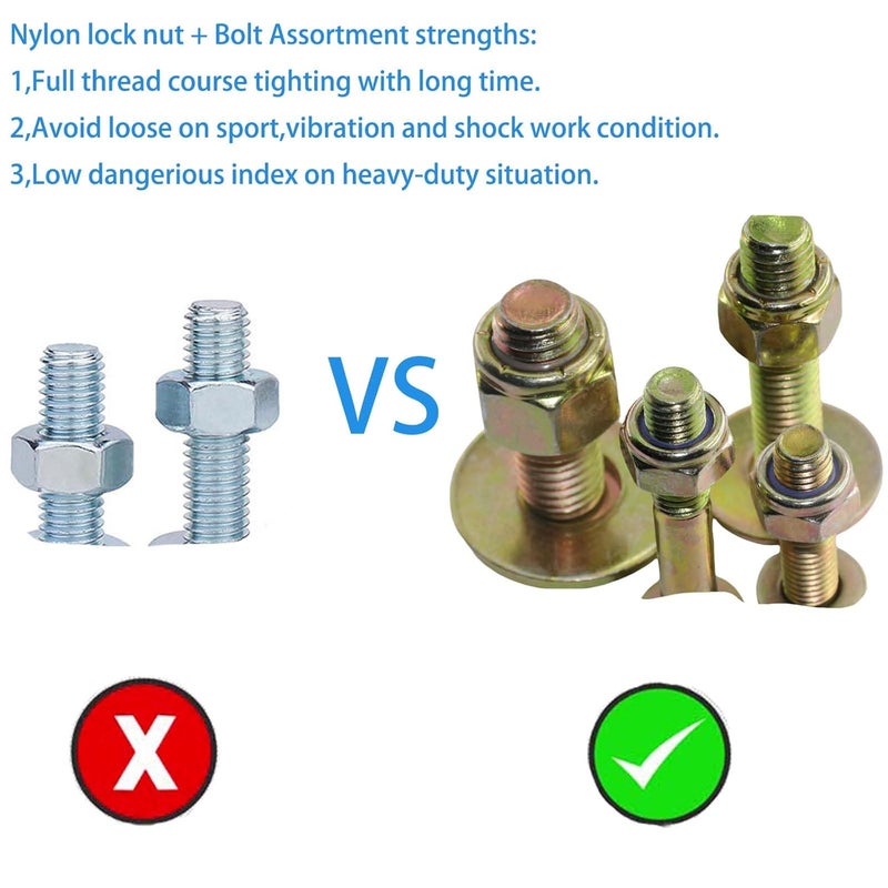 Metalsuberg 5/16" x 1/2" Carriage Bolt by Color Galvanization of Square Neck with Nylon Lock nut and Large Size Washer Assortment Kit,Carbon Steel,Grade 2.(8pcs Pack) - Image 3